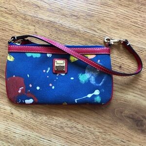 Dooney & Bourke Wristlet Purse Paint Design Denim Base Canvas Summer